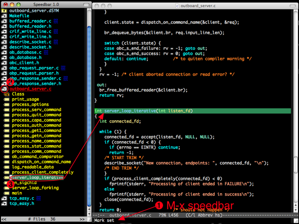 Using speedbar to navigate functions